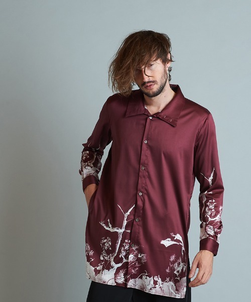 NO ID.(ノーアイディ)の「ms5198-Withered flowerプリントロングSH シャツ(シャツ/ブラウス・メンズ・ホワイト/ワイン/ブラック・ONE SIZE)」の12枚目の写真
