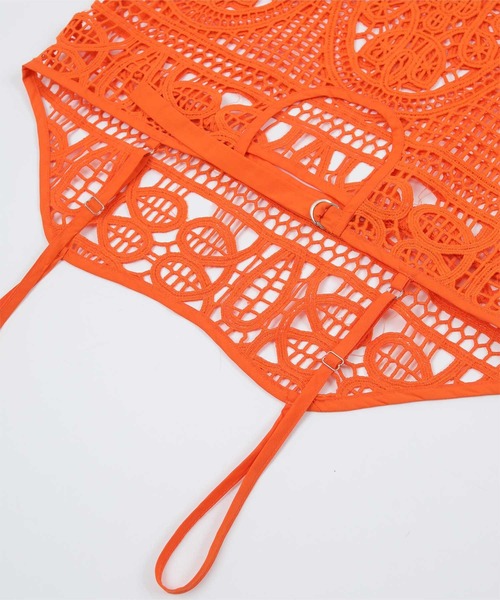 miette（ミエット）の「ﾊﾞｯｸﾍﾞﾙﾄﾚｰｽｷｬﾐｿｰﾙﾜﾝﾋﾟｰｽ（ワンピース・レディース・オレンジ/ブラック/ブルー・FREE）」の8枚目の写真