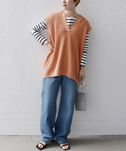 SHIPS any(シップス エニィ)の「SHIPS any:〈手洗い可能〉オーバーダイ ベスト◇(ベスト・レディース・ネイビー/オレンジ/ベージュ・ONE SIZE)」の6枚目の写真