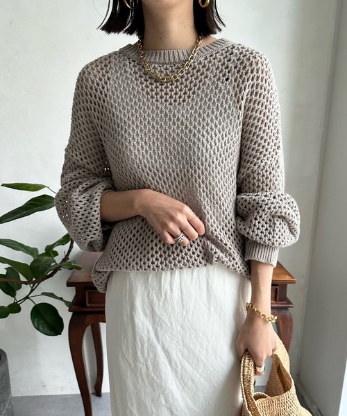 新品　Dou Dou 【WEB限定】 ネップメッシュプルオーバー　オフホワイト WEB限定】メッシュプルオーバー（Tシャツ/カットソー）｜DouDou