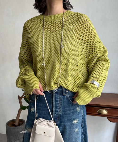 DouDou(ドゥドゥ)の「【WEB限定】メッシュプルオーバー(Tシャツ/カットソー・レディース・オフホワイト/ライトグリーン/グレイッシュベージュ・FREE)」の2枚目の写真