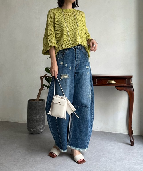 DouDou(ドゥドゥ)の「【WEB限定】メッシュプルオーバー(Tシャツ/カットソー・レディース・オフホワイト/ライトグリーン/グレイッシュベージュ・FREE)」の14枚目の写真