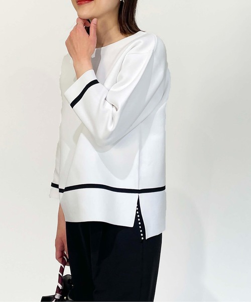 PICCIN(ピッチン)の「配色ラインニット(ニット/セーター・レディース・ネイビー/ブラック/オフホワイト・M)」の7枚目の写真