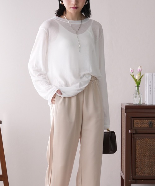 IAMUSE（アイアミューズ）の「シアーゆるトップス S0903【IAMUSE】（Tシャツ/カットソー・レディース・ブラック/ホワイト・FREE）」の14枚目の写真