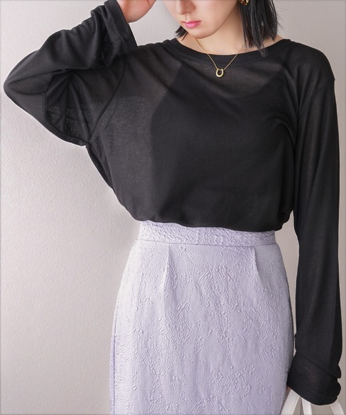 IAMUSE（アイアミューズ）の「シアーゆるトップス S0903【IAMUSE】（Tシャツ/カットソー・レディース・ブラック/ホワイト・FREE）」の7枚目の写真