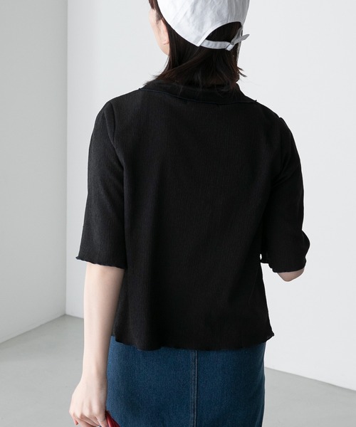 BONLECILL(ボンルシール)の「配色メロー楊柳5分袖シャツブラウス(シャツ/ブラウス・レディース・ブルー/ブラック/アイボリー/グリーン/オレンジ/ミント・FREE)」の12枚目の写真