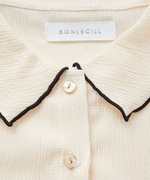 BONLECILL(ボンルシール)の「配色メロー楊柳5分袖シャツブラウス(シャツ/ブラウス・レディース・ブルー/ブラック/アイボリー/グリーン/オレンジ/ミント・FREE)」の20枚目の写真