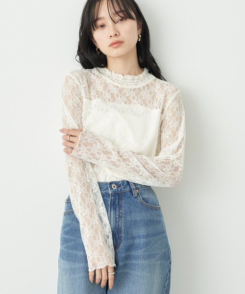 earth music&ecology（アースミュージックアンドエコロジー）の「レースドッキングプルオーバー（Tシャツ/カットソー・レディース・ブラック/アイボリー/ミント/ピンクベージュ・S/M）」の2枚目の写真