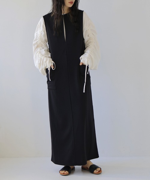 hellam（へラム）の「スキッパージャンパースカート（ジャンパースカート・レディース・グレー/ブラック/グリーン/アイボリー・FREE）」の3枚目の写真