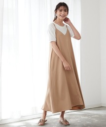 大きいサイズ　落ち感を楽しむゆるやかAラインキャミソールワンピース