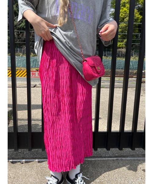 WC（ダブル シー）の「クリンクルサテンロングスカート（スカート・レディース・ピンク/グリーン/ブラック/レッド・FREE）」の6枚目の写真