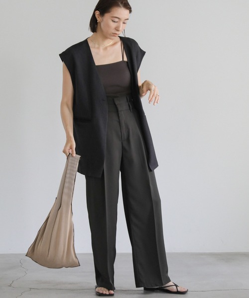 select MOCA（セレクトモカ）の「タックプリーツストライプハンドバッグ（ハンドバッグ・レディース・ベージュ系その他/ブラック・FREE）」の4枚目の写真