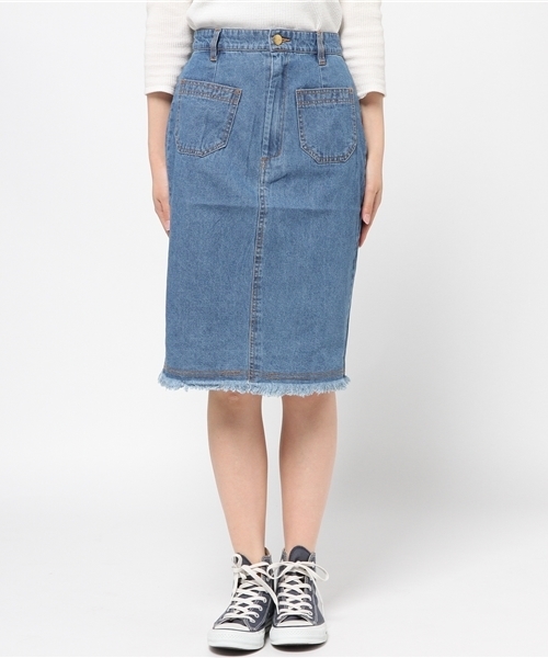 Omekashi(オメカシ)の「【Omekashi】デニムタイトスカート(デニムスカート・レディース・ブルー/ネイビー・フリ-)」の4枚目の写真