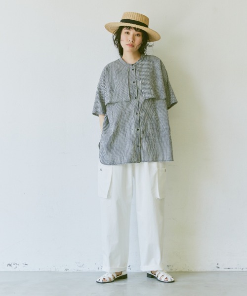 ブラウス シャツ gingham check sheer blouse/ギンガムチェックシアーブラウス レディース ギンガムチェックフライヨークシャツ（シャツ/ブラウス）｜Libra