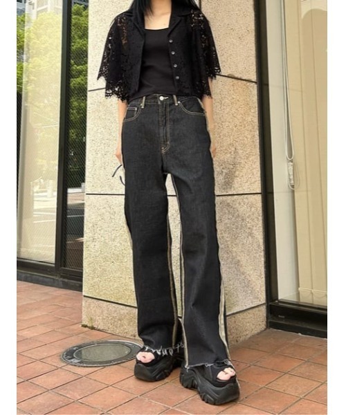 SLY - 新品 SLY SCALLOP LACE CROP シャツ レース 青 SLY（スライ）の「SCALLOP LACE CROP SH スカラップ レース