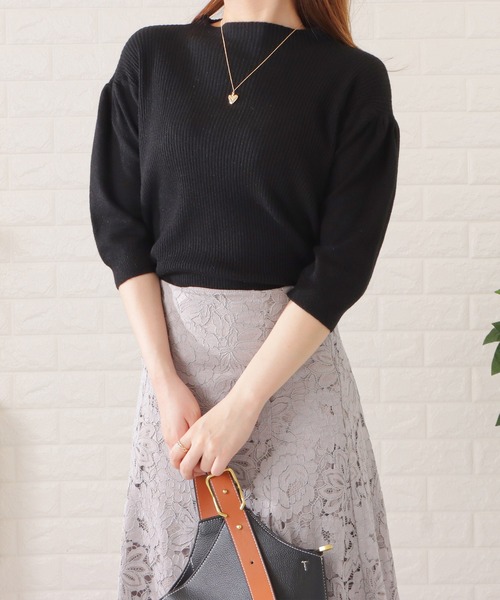 Lace Ladies(レースレディース)の「半袖リブニットボトルネックプルオーバー(シャツ/ブラウス・レディース・ピンク/グリーン/ベージュ/ホワイト/ブラック・FREE)」の3枚目の写真