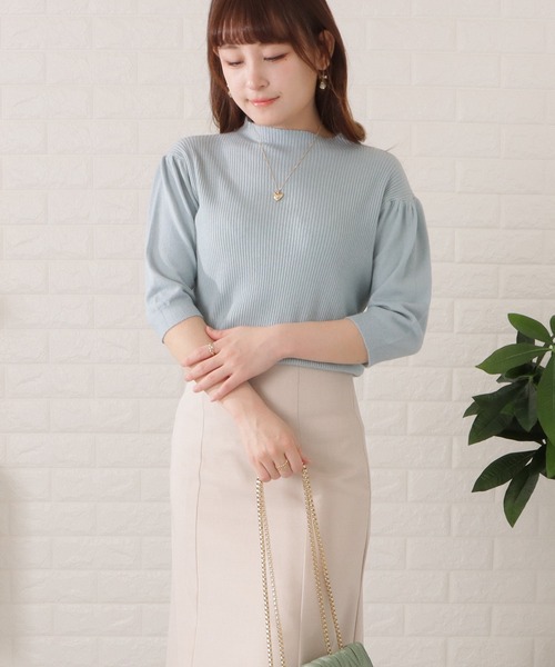 Lace Ladies(レースレディース)の「半袖リブニットボトルネックプルオーバー(シャツ/ブラウス・レディース・ピンク/グリーン/ベージュ/ホワイト/ブラック・FREE)」の8枚目の写真