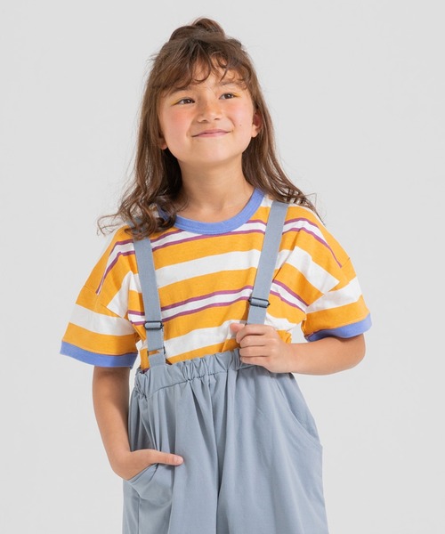 chil2（チルツー）の「コットン100％ ボーダーTシャツ（Tシャツ/カットソー・キッズ・ネイビー/オレンジ/ラベンダー/イエロー/グリーン/サックスブルー・80ｃｍ/90cm/100cm/110cm/120cm/130cm/140cm/150cm）」の5枚目の写真