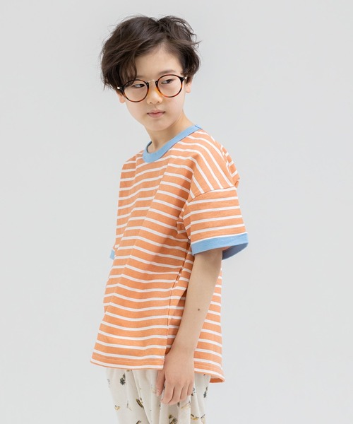 chil2（チルツー）の「コットン100％ ボーダーTシャツ（Tシャツ/カットソー・キッズ・ネイビー/オレンジ/ラベンダー/イエロー/グリーン/サックスブルー・80ｃｍ/90cm/100cm/110cm/120cm/130cm/140cm/150cm）」の6枚目の写真