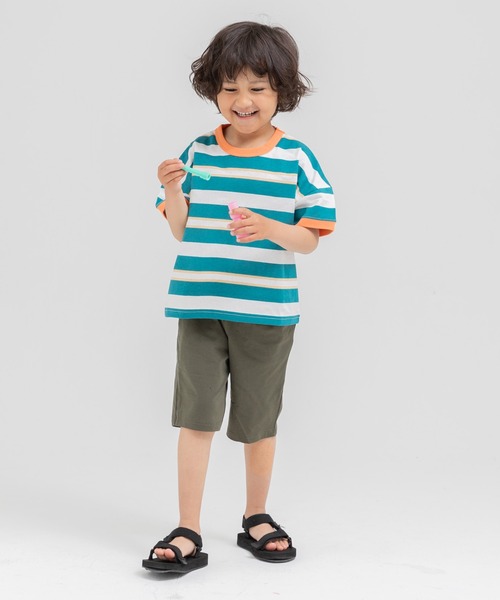 chil2（チルツー）の「コットン100％ ボーダーTシャツ（Tシャツ/カットソー・キッズ・ネイビー/オレンジ/ラベンダー/イエロー/グリーン/サックスブルー・80ｃｍ/90cm/100cm/110cm/120cm/130cm/140cm/150cm）」の16枚目の写真