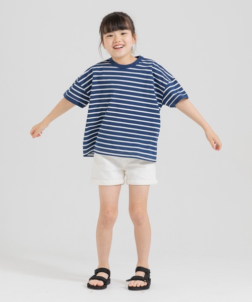 chil2（チルツー）の「コットン100％ ボーダーTシャツ（Tシャツ/カットソー・キッズ・ネイビー/オレンジ/ラベンダー/イエロー/グリーン/サックスブルー・80ｃｍ/90cm/100cm/110cm/120cm/130cm/140cm/150cm）」の19枚目の写真