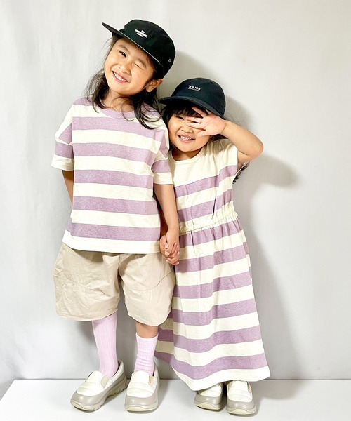 chil2（チルツー）の「コットン100％ ボーダーTシャツ（Tシャツ/カットソー・キッズ・ネイビー/オレンジ/ラベンダー/イエロー/グリーン/サックスブルー・80ｃｍ/90cm/100cm/110cm/120cm/130cm/140cm/150cm）」の12枚目の写真