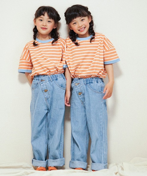 chil2（チルツー）の「コットン100％ ボーダーTシャツ（Tシャツ/カットソー・キッズ・ネイビー/オレンジ/ラベンダー/イエロー/グリーン/サックスブルー・80ｃｍ/90cm/100cm/110cm/120cm/130cm/140cm/150cm）」の14枚目の写真