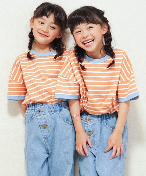 chil2（チルツー）の「コットン100％ ボーダーTシャツ（Tシャツ/カットソー・キッズ・ネイビー/オレンジ/ラベンダー/イエロー/グリーン/サックスブルー・80ｃｍ/90cm/100cm/110cm/120cm/130cm/140cm/150cm）」の15枚目の写真