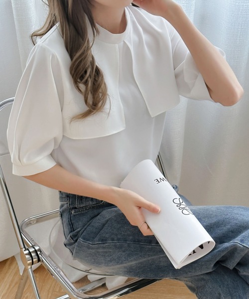 emi+（エミプラス）の「ハイネックケープカラーブラウス（シャツ/ブラウス・レディース・サックスブルー/ホワイト/ブラック/ベージュ・M/L）」の12枚目の写真