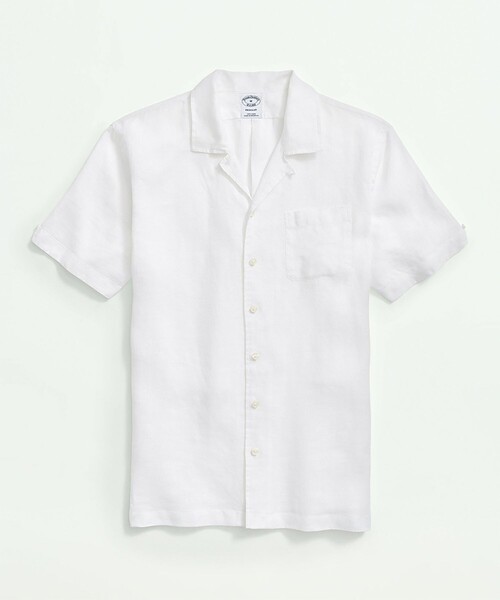 BROOKS BROTHERS（ブルックスブラザーズ）の「アイリッシュリネン ソリッド ショートスリーブオープンカラーシャツ Regular Fit（シャツ/ブラウス・メンズ・ホワイト/ネイビー・LARGE/SMALL/MEDIUM）」の3枚目の写真