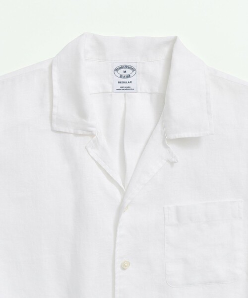 BROOKS BROTHERS（ブルックスブラザーズ）の「アイリッシュリネン ソリッド ショートスリーブオープンカラーシャツ Regular Fit（シャツ/ブラウス・メンズ・ホワイト/ネイビー・LARGE/SMALL/MEDIUM）」の4枚目の写真