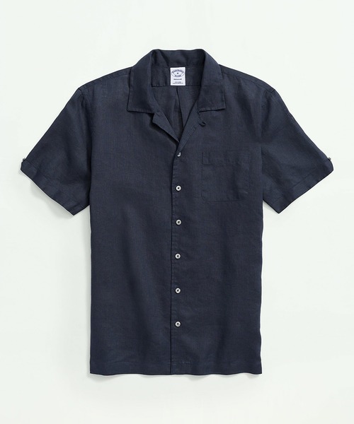 BROOKS BROTHERS（ブルックスブラザーズ）の「アイリッシュリネン ソリッド ショートスリーブオープンカラーシャツ Regular Fit（シャツ/ブラウス・メンズ・ホワイト/ネイビー・LARGE/SMALL/MEDIUM）」の2枚目の写真