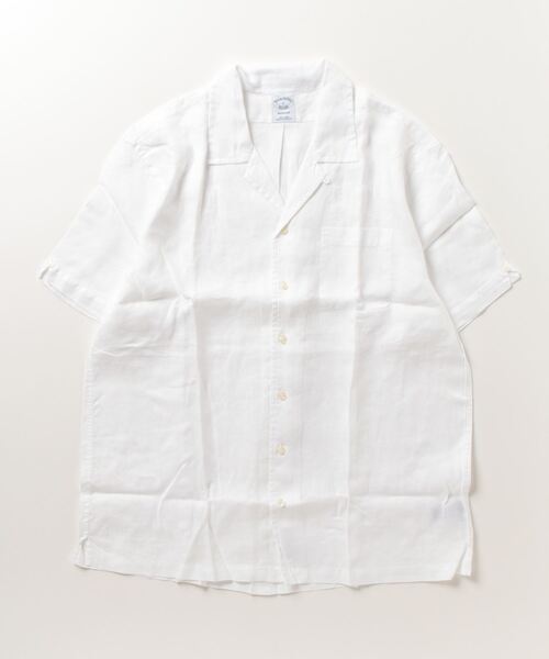 BROOKS BROTHERS（ブルックスブラザーズ）の「アイリッシュリネン ソリッド ショートスリーブオープンカラーシャツ Regular Fit（シャツ/ブラウス・メンズ・ホワイト/ネイビー・LARGE/SMALL/MEDIUM）」の5枚目の写真