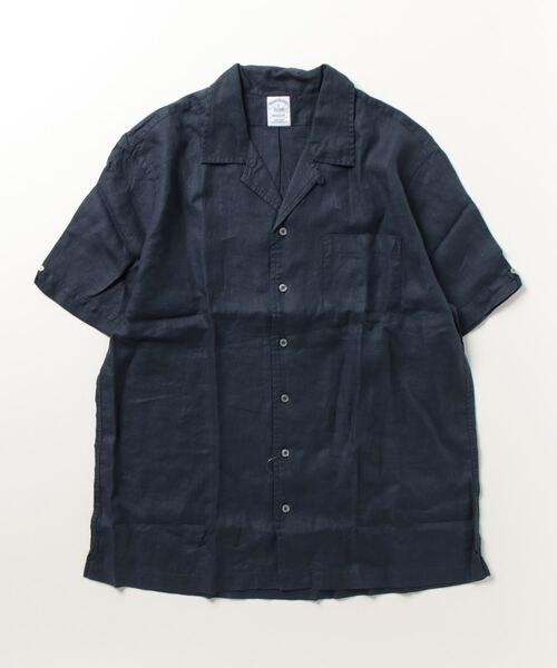 BROOKS BROTHERS（ブルックスブラザーズ）の「アイリッシュリネン ソリッド ショートスリーブオープンカラーシャツ Regular Fit（シャツ/ブラウス・メンズ・ホワイト/ネイビー・LARGE/SMALL/MEDIUM）」の6枚目の写真