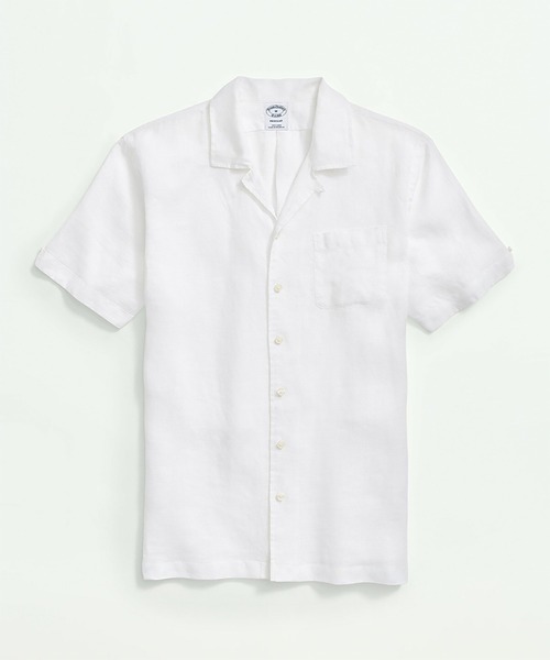 BROOKS BROTHERS（ブルックスブラザーズ）の「アイリッシュリネン ソリッド ショートスリーブオープンカラーシャツ Regular Fit（シャツ/ブラウス・メンズ・ホワイト/ネイビー・LARGE/SMALL/MEDIUM）」の10枚目の写真