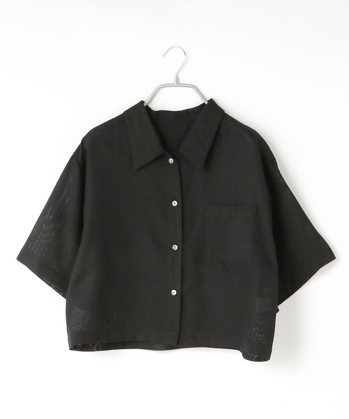 LOWRYS FARM(ローリーズファーム)の「メッシュクロップドシャツSS 907060(シャツ/ブラウス・レディース・アイボリー/ブラック/ブラウン・FREE)」の4枚目の写真