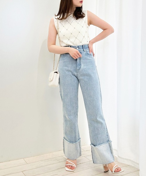 INGNI（イング）の「ラインストーンノースリニット（ニット/セーター・レディース・ブラック/オフホワイト/ブルー・M）」の6枚目の写真