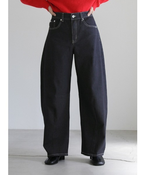 select MOCA（セレクトモカ）の「ラインカーブワイドデニム（デニムパンツ・レディース・ダークインディゴブルー/ワンウォッシュ・SMALL/MEDIUM）」の2枚目の写真