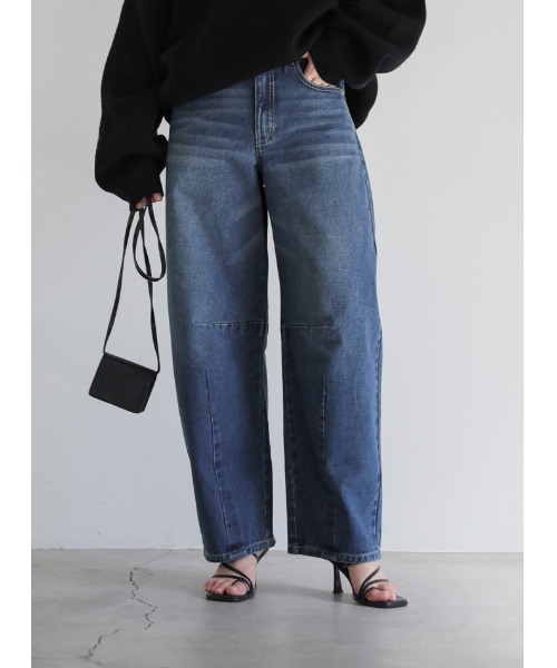 select MOCA（セレクトモカ）の「ラインカーブワイドデニム（デニムパンツ・レディース・ダークインディゴブルー/ワンウォッシュ・SMALL/MEDIUM）」の5枚目の写真