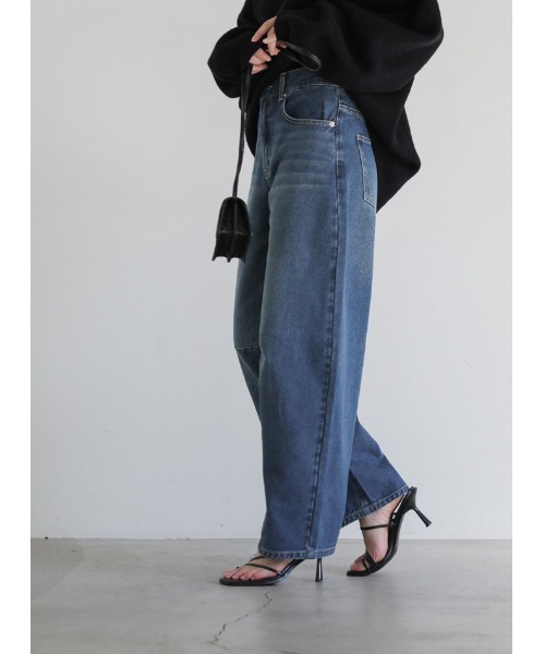 select MOCA（セレクトモカ）の「ラインカーブワイドデニム（デニムパンツ・レディース・ダークインディゴブルー/ワンウォッシュ・SMALL/MEDIUM）」の6枚目の写真