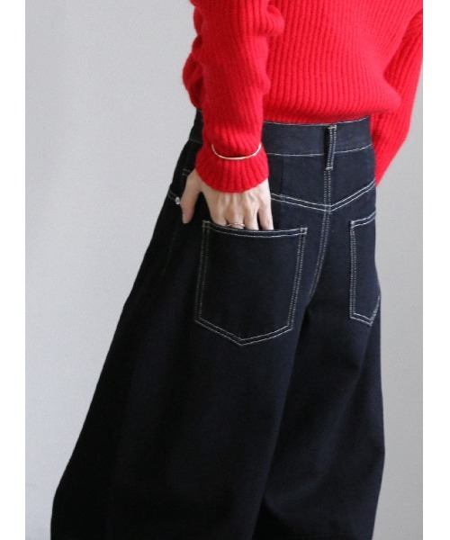 select MOCA（セレクトモカ）の「ラインカーブワイドデニム（デニムパンツ・レディース・ダークインディゴブルー/ワンウォッシュ・SMALL/MEDIUM）」の19枚目の写真