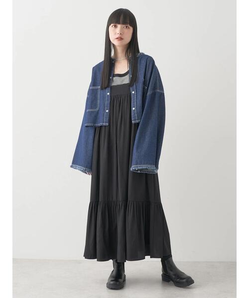 earth music&ecology（アースミュージックアンドエコロジー）の「スクエアデニムシャツ（その他アウター・レディース・インディゴブルー・FREE）」の5枚目の写真