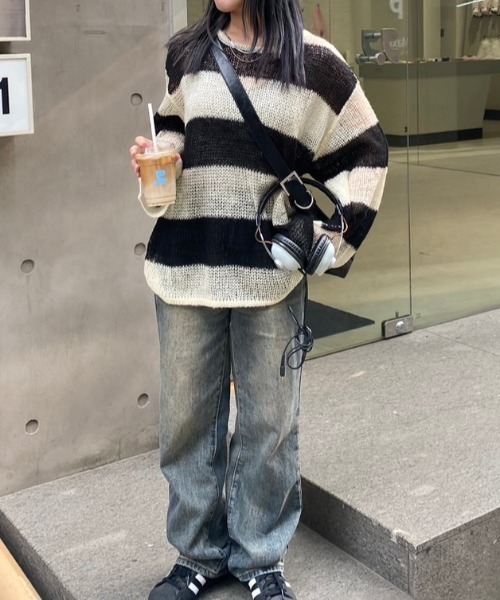 nemne store（ネンネストア）の「【低身長サイズあり】アソートシアーニット（ニット/セーター・レディース・アイボリー/ブラック/ブルー/ピンク/ネイビー/ネイビー系/グレー×ピンク/グレー/レッド/ホワイト×ブルー/ホワイト×ネイビー/ブルー系その他/ホワイト×ブラック/ネイビー系2/グリーン・SMALL/MEDIUM）」の4枚目の写真