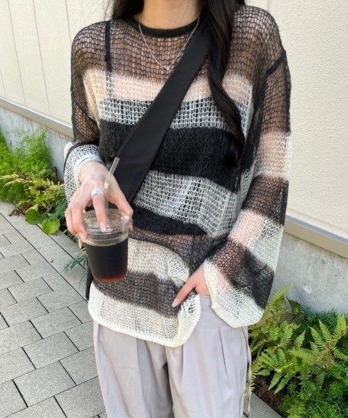 nemne store（ネンネストア）の「【低身長サイズあり】アソートシアーニット（ニット/セーター・レディース・アイボリー/ブラック/ブルー/ピンク/ネイビー/ネイビー系/グレー×ピンク/グレー/レッド/ホワイト×ブルー/ホワイト×ネイビー/ブルー系その他/ホワイト×ブラック/ネイビー系2/グリーン・SMALL/MEDIUM）」の6枚目の写真