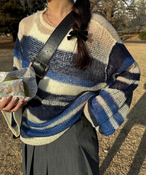 nemne store（ネンネストア）の「【低身長サイズあり】アソートシアーニット（ニット/セーター・レディース・アイボリー/ブラック/ブルー/ピンク/ネイビー/ネイビー系/グレー×ピンク/グレー/レッド/ホワイト×ブルー/ホワイト×ネイビー/ブルー系その他/ホワイト×ブラック/ネイビー系2/グリーン・SMALL/MEDIUM）」の19枚目の写真