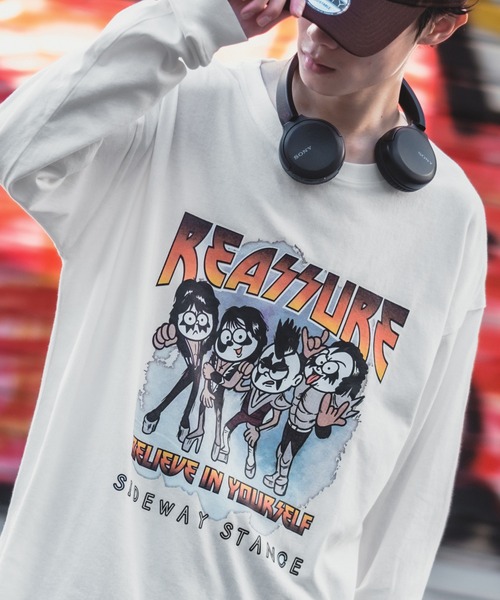 SIDEWAY STANCE(サイドウェイスタンス)の「【SIDEWAY STANCE】ヴィンテージ加工 長袖 ロックTシャツ(Tシャツ/カットソー・メンズ・ブラック系1/ブラック系/ホワイト/ブラック/ホワイト系1/ホワイト系・MEDIUM/X-LARGE/LARGE)」の1枚目の写真