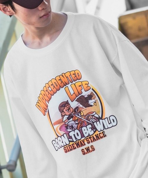 SIDEWAY STANCE(サイドウェイスタンス)の「【SIDEWAY STANCE】ヴィンテージ加工 長袖 ロックTシャツ(Tシャツ/カットソー・メンズ・ブラック系1/ブラック系/ホワイト/ブラック/ホワイト系1/ホワイト系・MEDIUM/X-LARGE/LARGE)」の2枚目の写真