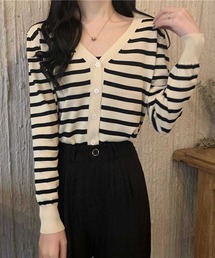 【韓国ファションに◎】ボーダーニットカーディガン