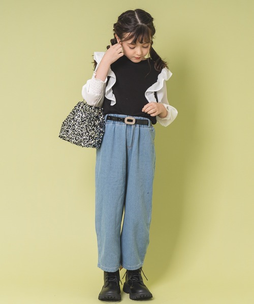 URBAN CHERRY（アーバンチェリー）の「【吸水性・保温性バツグン】ドッキングデザインフリル裏毛トップス（スウェット・キッズ・ベージュ/ブラウン/ブラック・130cm/110cm/150cm/140cm/120cm）」の8枚目の写真