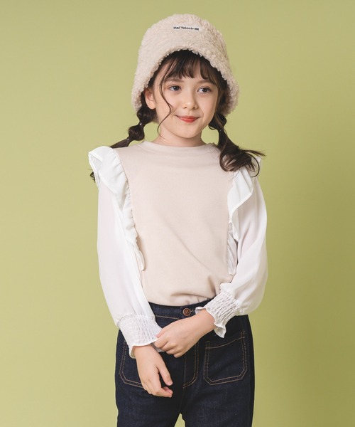 URBAN CHERRY（アーバンチェリー）の「【吸水性・保温性バツグン】ドッキングデザインフリル裏毛トップス（スウェット・キッズ・ベージュ/ブラウン/ブラック・130cm/110cm/150cm/140cm/120cm）」の5枚目の写真